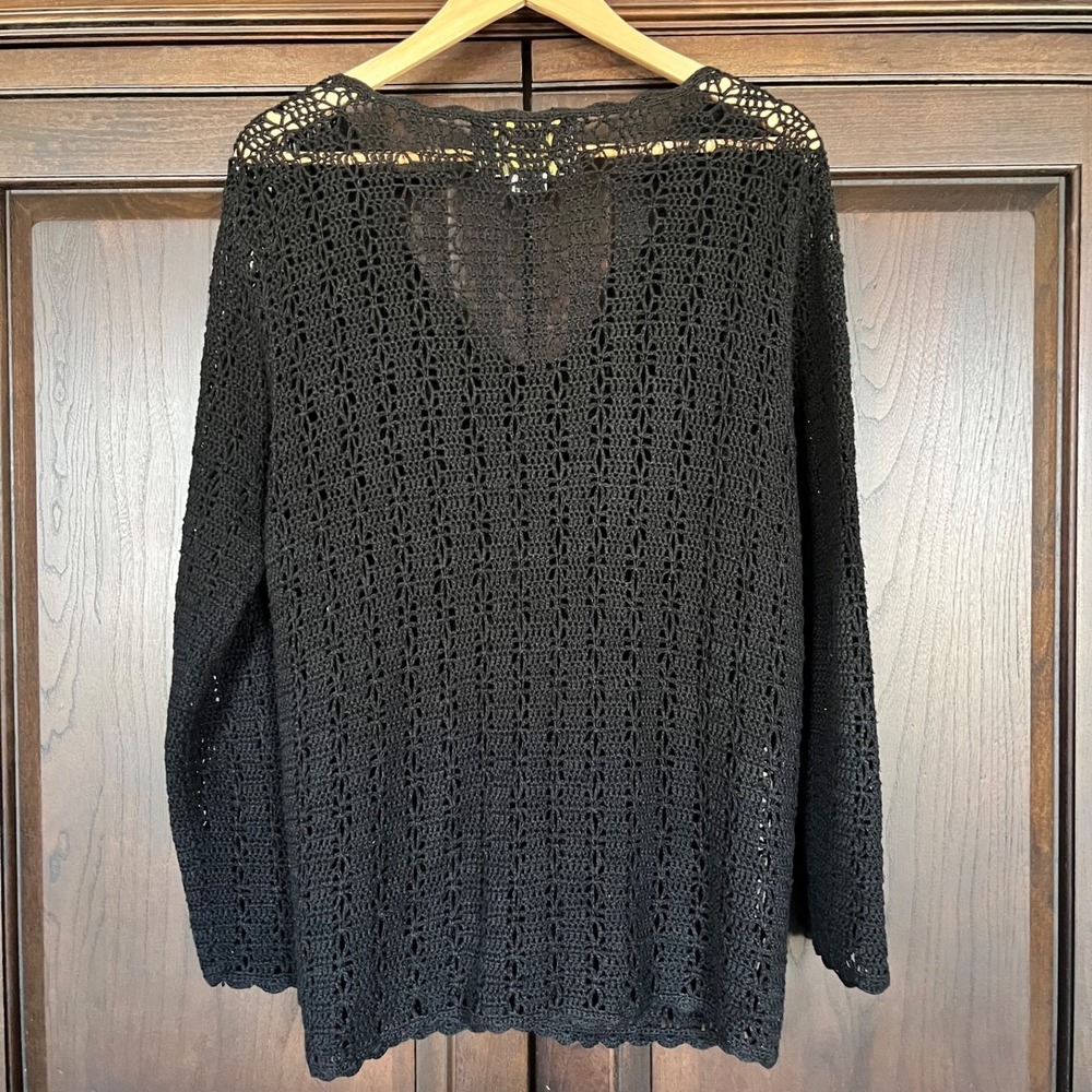 Vintage TIARA INTERNATIONAL Crochet Cardigan Sweater M Black Y2K Boho Goth - Picture 6 of 7